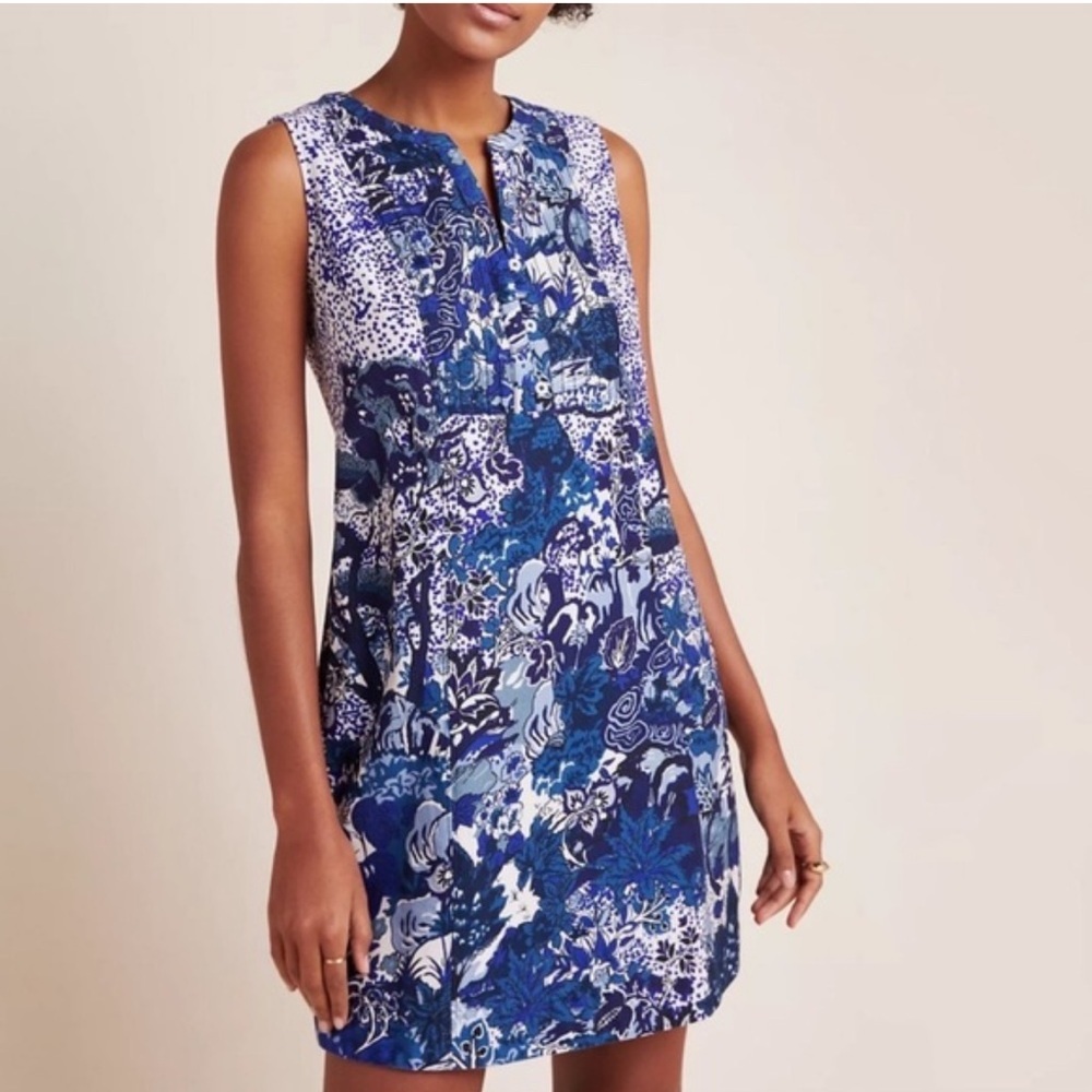 NEW Maeve Blue White Savannah Shift Dress Size 0 Preppy Boho Coastal Mini Travel